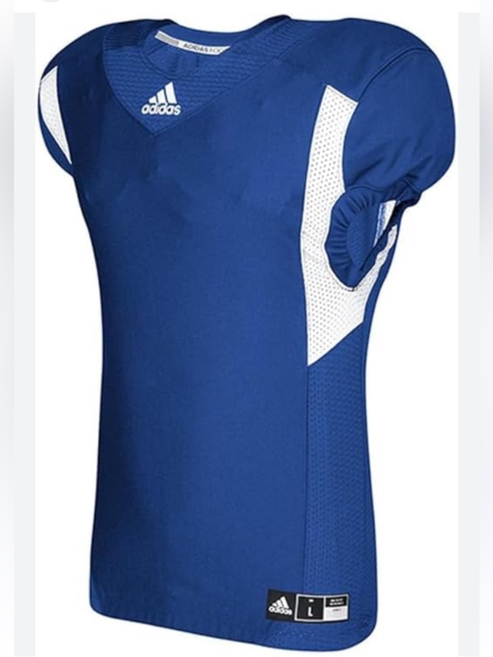 D) adidas Mens Prime Fit Blue Football Jersey with White Panels